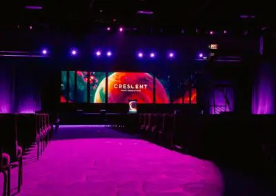 an event setup by Crescent Event Productions, an audio-visual and event production company.